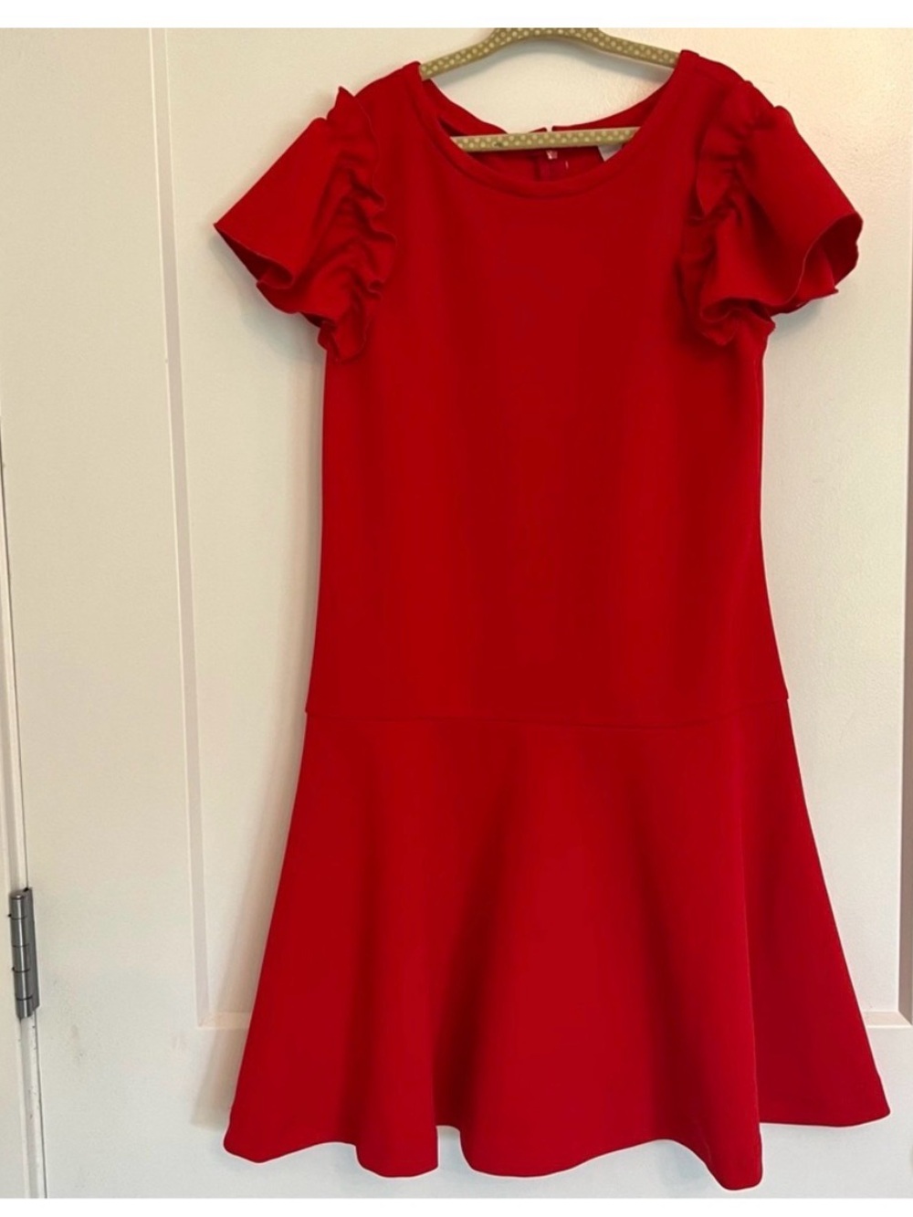 Florence Eiseman Girls Red Dress Crepe Scuba Ruffle Sleeve sz 10